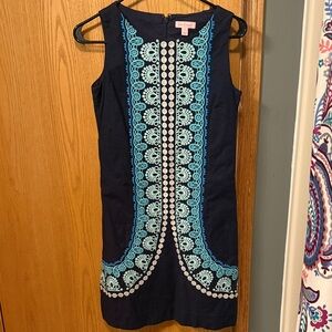 Lilly Pulitzer Navy Dress with Turquoise and White Accents